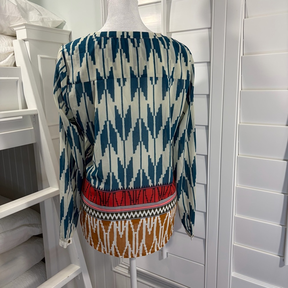 Maeve Anthropologie Rohana Embellished Henley Sheer Blouse (4) - Picture 4 of 7